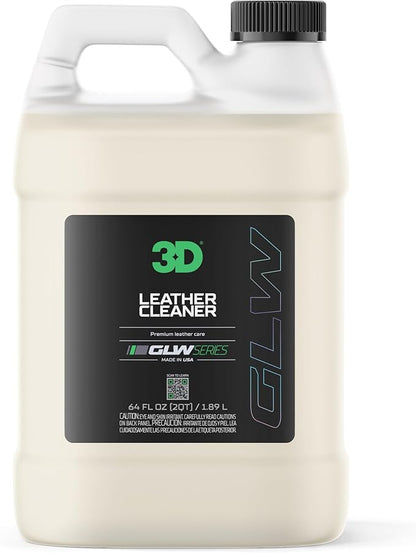 3D Leather Cleaner for Car, GLW Series | Ultimate Deep Cleaning | Removes Dirt, Grease, Body Oils | DIY Car Detailing | Versatile Cleaner for All Leather Goods | 64 oz