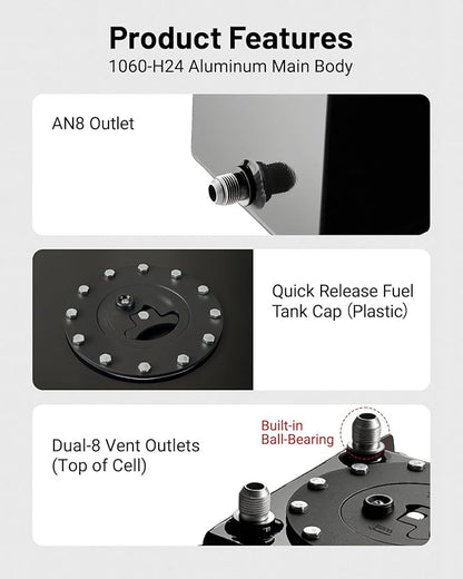 EVIL ENERGY 1 Gallon Fuel Cell Gas Tank Aluminum with Cap Street Drift Black