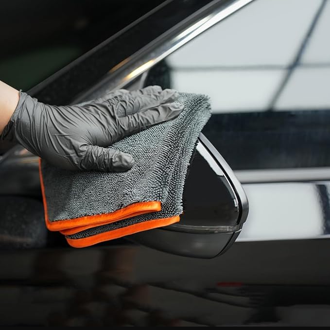 SPTA Microfiber Car Drying Towels, Cleaning Cloth Towels, Twist Pile Rapid Drying Orange Edge Car Microfiber Towels for Car Detailing, Pack of 3, 16.5 x 16.5 Inch, 600 GSM, Gray-MT040