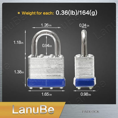 LanuBe Lock Laminated keyed Padlock (1-9/16", 40mm), keyed Alike Locks, Normal Shackle,Marked Blue Plastic Hoop, Pack of 100