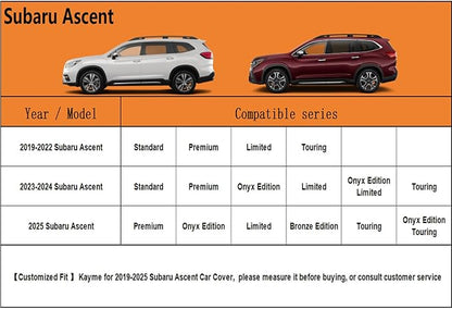 Kayme 6 Layers SUV Car Cover Custom Fit for Subaru Ascent（2018-2025） Waterproof All Weather for Automobiles, Outdoor Full Cover Rain Sun UV Protection.Silver