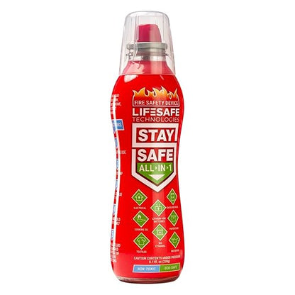 LifeSafe Technologies StaySafe All-in-1 Portable Fire Extinguisher, Compact Fire Spray Easy to use on 10 Types of Fires, Non-Toxic & Eco-Friendly