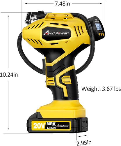 AVID POWER Cordless Tire Inflator Portable Air Compressor, 20V Rechargeable Battery Powered Car Tire Pump w/ 12V DC Adapter, Digital Pressure Gauge, Air Pump for Car, Bike, Motorcycle, Ball