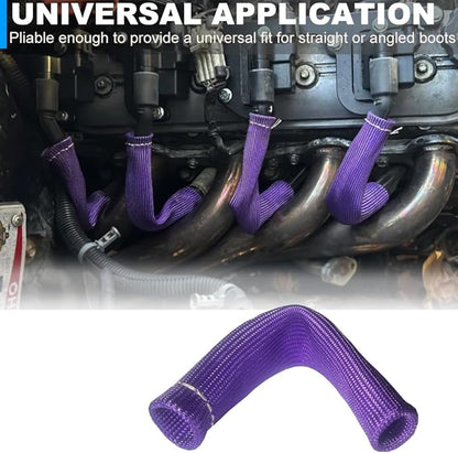 Spark Plug Wire Boots Protection 8 PCS Spark Plug Wire Heat Shield 6 Inches 2500° Spark Plug Heat Sleeve Cover Wrap for LS1 / LS2 Sbc BBC 350 454 (Purple)