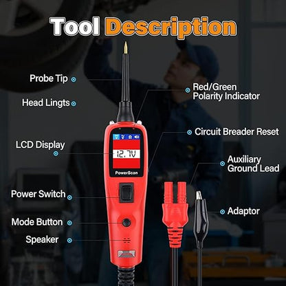 Autel PowerScan PS100 Automotive Circuit Tester 2.0, 12-24V Power Circuit Probe Tool, Auto Electrical Short Open Circuit Finder, AC/DC/Resistance/Component/Signal/Test Tool, w 20ft Extension Cable