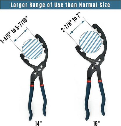 Large Oil Filter Pliers, 14" Adjustable Oil Filter Wrench, Universal Oil Filter Removal Tool No Slipping for Engine Filters, Conduit, Fittings (14 Inch)
