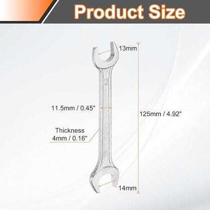 HARFINGTON Double Open End Wrench 13mm x 14mm Metric 15 Degree Offset Angle Small Flat Head Wrench Galvanizing Open Ended Spanner for Automotive Repair Furniture Assembly