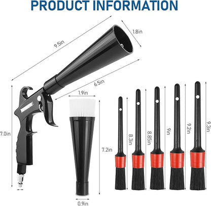 Tornado Car Cleaning Air Blow Gun – High Pressure Interior Detailing Tool with 360° Swivel Nozzle, Pneumatic Dust Blower for Auto Carpet Seats Dashboard Console Cleaning.