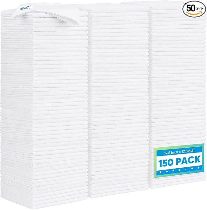HOMEXCEL White Microfiber Cleaning Cloth 50 Pack, 12.5 x 12.5 inch Microfiber Towels for Cars, Ultra Absorbent Car Washing Cloth, Lint Free Streak Free Cleaning Rags for Car, Kitchen, and Window