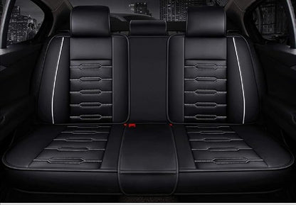 Seat Covers Full Set, Waterproof Leather Seat Covers for Cars, 5 Seats Universal Car Seat Protectors, Black Car Seat Covers Car Seat Cushions Fit for Most Cars (Black-White)