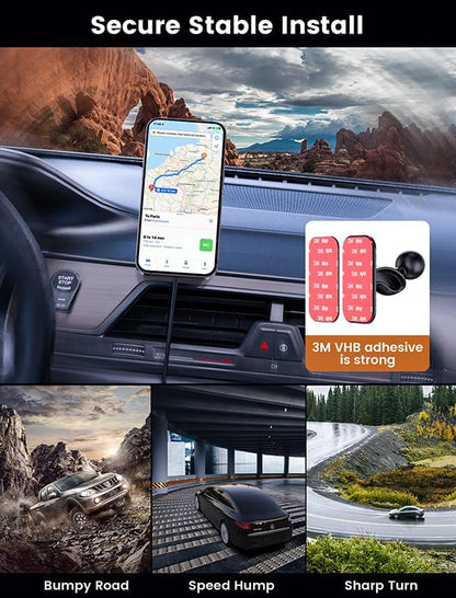 MOKPR for Magsafe Car Mount Charger-15W Wireless Car Charger-Magnetic Car Phone Holder for Dash Air Vent-LED RGB HandsFree Car Mount Fast Car Charger for iPhone 14/13/12 Series