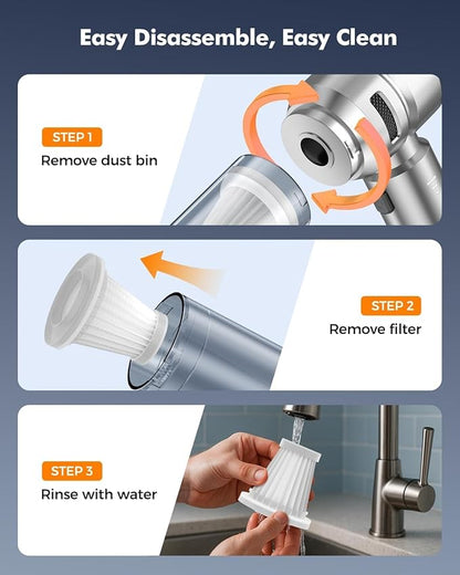 Car Vacuum,3 Suction Modes,Portable Mini Cordless Cleaner with 21000pa Suction Power,Type-C Charge,Handheld Vacuum for Home,Car, Office Desk, Keyboards(Diamond Silver)