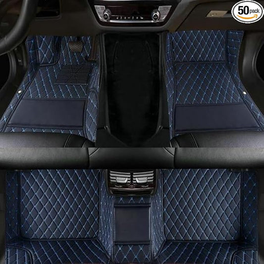 TAHALICustom Colors Car Floor Mats Black Pink for 99.9% Sedan SUV Sports， All-Weather Liners Car Floor mat，Luxury Leather Automotive Floor Mats (Black Blue-,3D Floor Mats)