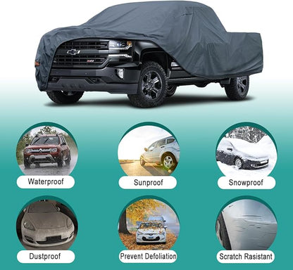 16 Layers Truck Cover Waterproof All Weater - See Vehicle Size Chart - Heavy Duty Outdoor Truck Pickup Cover for Chevrolet Colorado, Toyota Tacoma/Tundra etc. Length up to 220 inch.