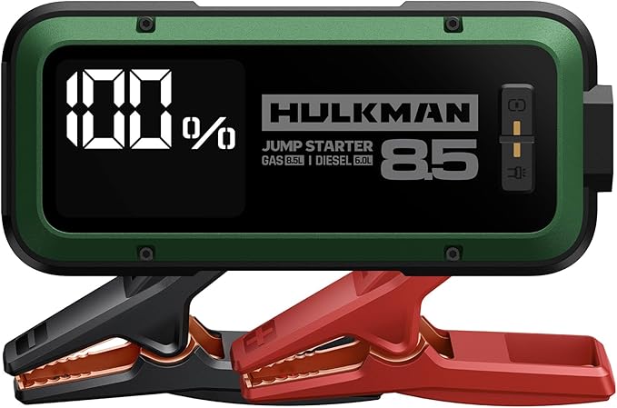 Hulkman Alpha85,Midnight Green,2000A 74Wh Smart Jump Starter,12V Portable Car Battery Booster with 3.3" Display,USB-C Power Pack,Includes 65W Wall Charger,Jumper Cables for up to 8.5L Gas/6.0L Diesel
