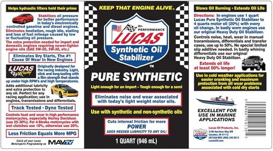Lucas Oil 10130 Pure Synthetic Oil Stabilizer - 1 Quart (Pack of 12)