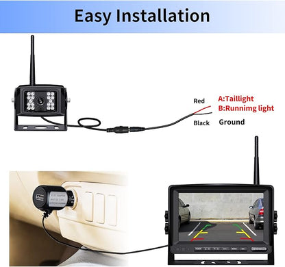Digital Wireless Backup Camera System Kit, IP69 Waterproof Wireless Rear View Camera + 7’’ LCD Wireless Reverse Monitor for RV/Truck/Trailer/Bus/Camper/5th Wheel (W01-7 inch)