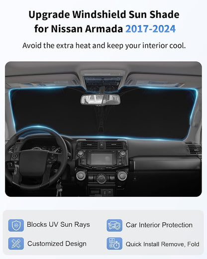 for Armada Windshield Sun Shade Custom Fit for 2017-2024 2025 Nissan Armada Accessories Sunshade 2-Layer Front Window Sun Visor Shield Protector Foldable Blocks UV Rays