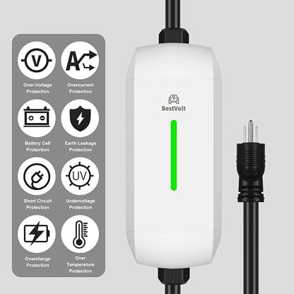 Best Volt Electric Vehicle Portable Charger for Tesla,ETL Certified,25ft Fast Charging, IP65 Waterproof, Compatible with Model 3/X/Y/Cyber Truck,No Adapter Needed (Nema 5-15 120V/16A, White)