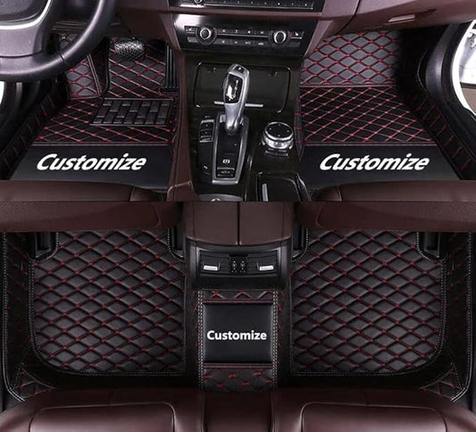 Custom All-Weather Protection Leather Car Floor Mats for Cars Sedan SUV Sports Car Waterproof Floor Mat (Black Red)