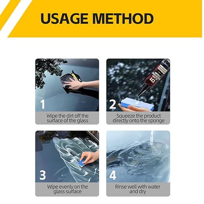 Bianca Glass Polishing Liquid D1, Bomini Car Glass Polishing Compound Windshield Cleaner Glass Oil Film Remover, Anti-Fog Hydrophobic Coating Spray, Scratches, Wiper Marks & Oil Film with Sponge