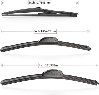Windshield Wiper Blades Replacement for Toyota Highlander 2001-2007 / Toyota RAV4 2001-2005 Original Factory Quality Front Rear Wipers Blade Set for My Car - 22" 19" 12" (Pack of 3)