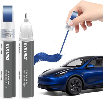 KIKIMO for Tesla Touch Up Paint(Deep Blue Metallic(PPSB)), Car Paint Repair Kit for Tesla Model Y/3/S/X, 2 In 1 Scratches Repair with Pen Tip and Brush, Color-Matched for Quick & Easy Fix