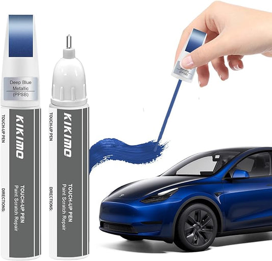 KIKIMO for Tesla Touch Up Paint(Deep Blue Metallic(PPSB)), Car Paint Repair Kit for Tesla Model Y/3/S/X, 2 In 1 Scratches Repair with Pen Tip and Brush, Color-Matched for Quick & Easy Fix