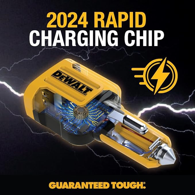 DEWALT Heavy Duty USB + USB C Car Charger Adapter, 49.5W Cigarette Lighter USBA Charger, PD Car Charging Adapter PPS 30W Quick Charge 3.0 Fast Charging for iPhone 16/15 Pro Max, Samsung Galaxy, Pixel