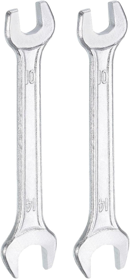 HARFINGTON 2pcs Double Open End Wrench 10mm x 14mm Metric 15 Degree Offset Angle Small Flat Head Wrench Galvanizing Open Ended Spanner for Automotive Repair Furniture Assembly