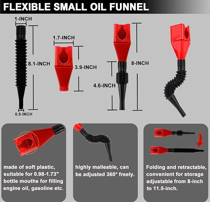 6Pcs Oil Filter Pliers Set, Universal Oil Filter Wrench with Oil Funnel, 10" & 12" & 14" & 16" Premium Oil Filter Removal Tool From 1-1/4" to 8-1/2"