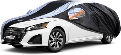 Altima Car Cover Waterproof All Weather with Silver Strip Design, Custom Fit for Altima 2005–2025, Altima Accessory with Door Zipper & Windproof Straps