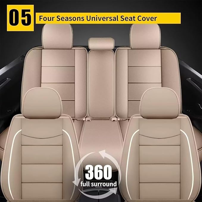 YORKNEIC Leather Car Seat Covers Fit for Hyundai Kona 2018-2025: 2 Front Set Seat Covers - Waterproof Auto Seat Protector Compatible Airbag (Beige)