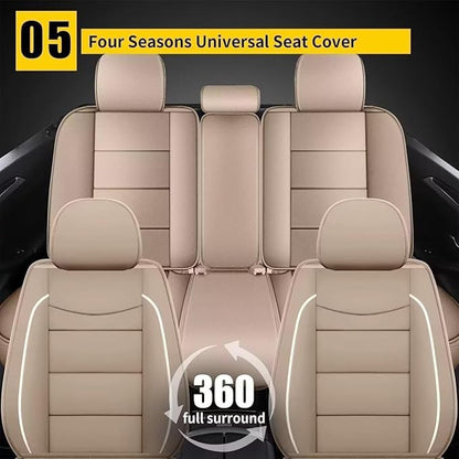 YORKNEIC Leather Car Seat Covers Fit for Hyundai Kona 2018-2025: 2 Front Set Seat Covers - Waterproof Auto Seat Protector Compatible Airbag (Beige)