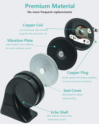 Car Horn Kit for Ford Chevrolet Ram GMC Tesla,12V Loud Waterproof Auto Horn, High Low Dual Tone 126 Decibel, Replacement for Ford(2 Connectors)