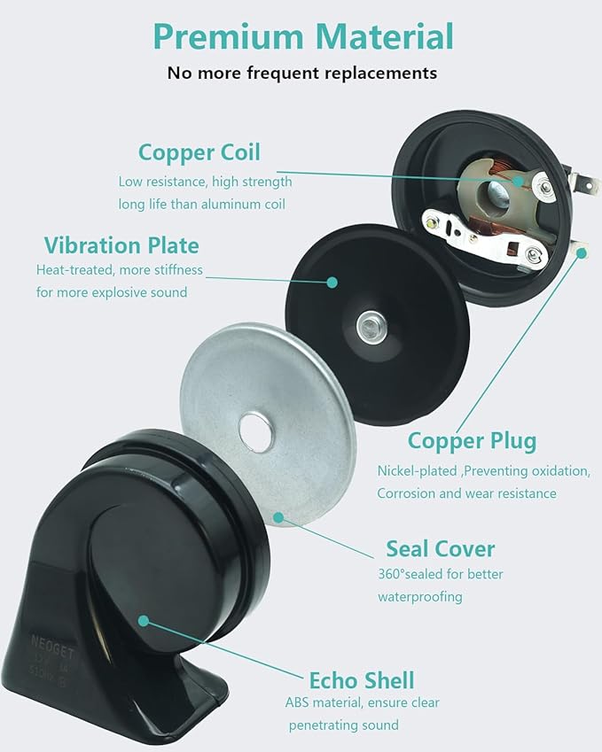 Car Horn 12V Universal Super Loud Auto Horn Electric Waterproof Low High Two Tone Fit for Any 12 Volt Vehicles Truck Pickup Boat Replacement Kit (Universal)
