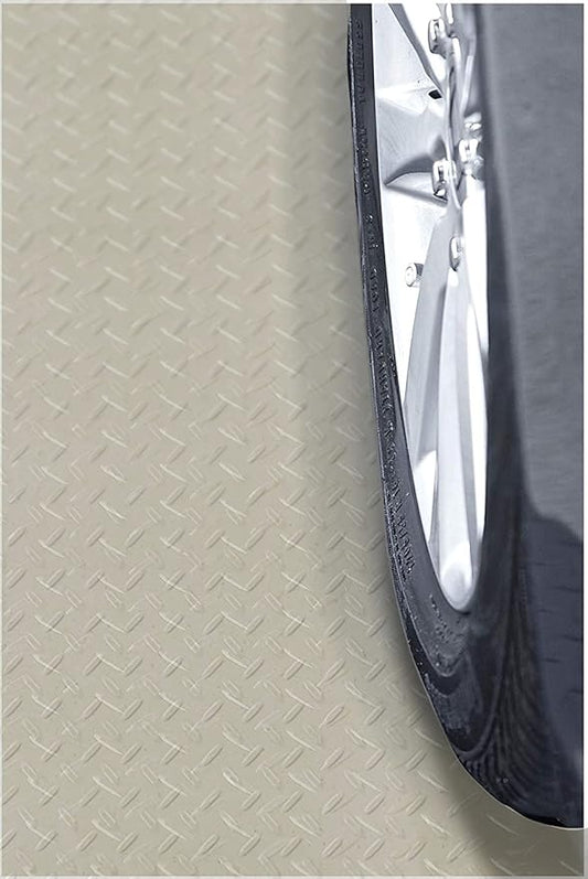 RESILIA Heavy Duty Garage Floor Runner & Protector Mat - Slip Resistant Diamond Plate PVC Mats - Water, Spill, & Stain Resistant, Sandstone (4 feet x 15 feet), Made in The USA