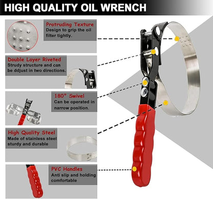 Standard Oil Filter Wrench, Oil Filter Wrench Tool Fits Filter from 3-1/4" to 3-6/7" for Cars, Motorcycles and SUV
