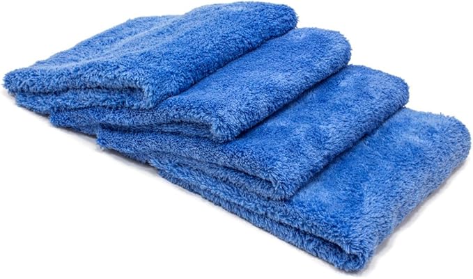 Autofiber Korean Plush Premium Edgeless Microfiber Detailing Towels - Pack of 4, Blue (16 inch x 16 inch)