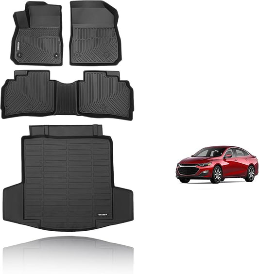 KELCSEECS® Floor Mats & Cargo Liner Custom for Chevy Malibu 2016-2025,All Weather Protection Anti-Slip TPE Floor Liners Full Set Chevy Malibu Accessories Black
