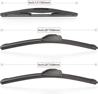 Windshield Wiper Blades Replacement for 2003-2009 Honda Element / 2009-2014 Nissan Cube Original Factory Quality Front Rear Wipers Blade Set for My Car - 20" 20" 12" (Pack of 3)