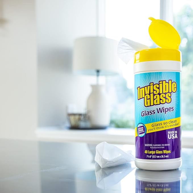 Invisible Glass 90160-6PK Glass Cleaning Wipes Perfect for Cleaning Mirrors, Windows, and Windshields at Home, in Your Car, or at the Office, Streak-Free, Tint-Safe, Lint-Free, 40 Wipes, Pack of 6