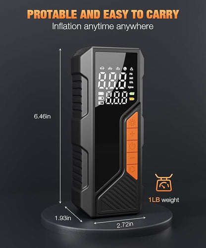 Tire Inflator Portable Air Compressor, 150PSI Portable Air Pump for Car Tires, Faster Air inflator Tire Pump with Digital Pressure Gauge LED Light for Car, Motorcycle, Bicycle, Balls