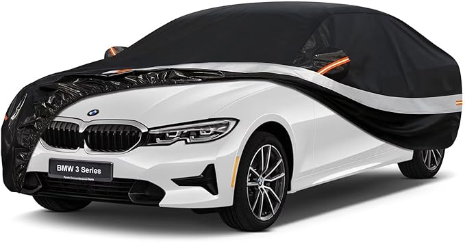 10 Layers Car Cover Custom Fit for BMW 3 Series 320i 328i 330i 335i M340i (2013-2025), Waterproof All Weather for Automobiles, Outdoor Full Cover Sun Dust Rain Protection with Cotton. Black