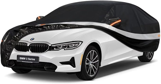 10 Layers Car Cover Custom Fit for BMW 3 Series 320i 328i 330i 335i M340i (2013-2025), Waterproof All Weather for Automobiles, Outdoor Full Cover Sun Dust Rain Protection with Cotton. Black