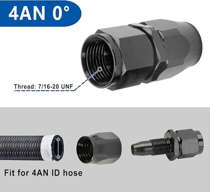 LokoCar 4AN Hose End Fitting 0 Degree Straight Swivel For CPE Braided Hose Black 2Pcs
