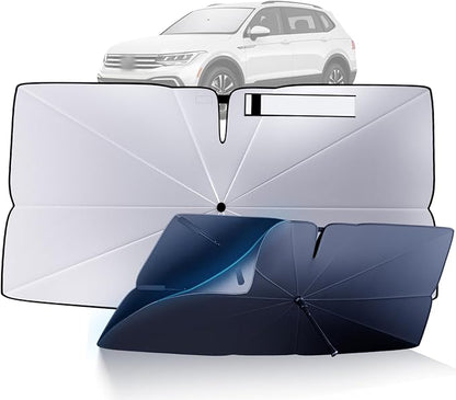 Windshield Sun Shade Umbrella for 2018-2023 Volkswagen VW Tiguan Accessories: Custom Fit 240T Silver, Double Thickened, Foldable Sunshade Window Sun Visor, Ultimate 99% UV Blocking for S/SE/SEL