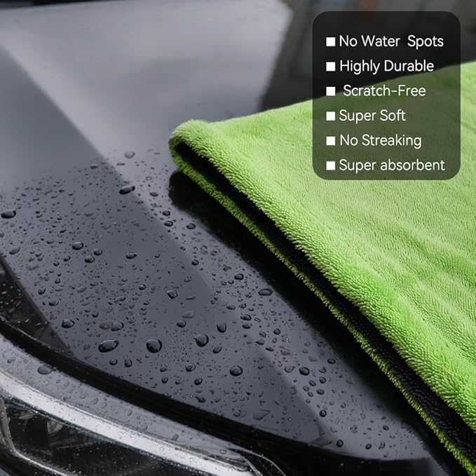 1400GSM Car Drying Towel(48" x 24"),Microfiber Towels for Cars Detailing -Absorbs 9lbs of Water, Ultra-Absorbent, Streak-Free, Scratch-Free, No Water Spots, Double-Twist Pile & Edgeless