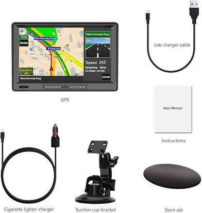 GPS Navigator for Car,Latest 2025 Map,9 inch Touch Screen Real Voice Spoken Navigation System for Cars, Vehicle GPS with Speed and Red Light Warning Lifetime Maps Update