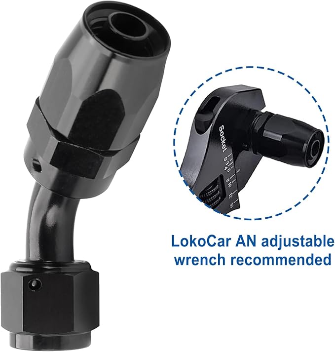 LokoCar 8AN Hose End Fitting 45 Degree Swivel For CPE Braided Hose Black 2Pcs
